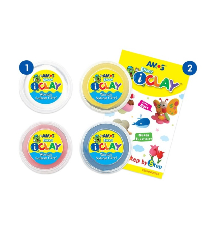Set plastilina iClay Amos 4 cutii x18g/set + accesorii