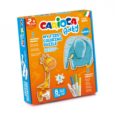 Jocuri și jucării - Set puzzle si 8 carioci Animals CARIOCA Baby