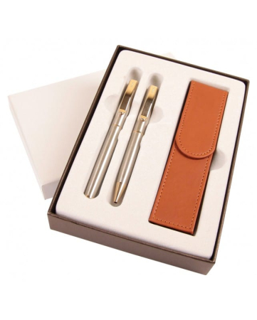 Seturi premium de scris - Set stilou cu pix si ETUI CRESCO CLASSIC Es metalic corp grafit/maro