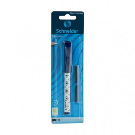 Reduceri - Stilou Schneider Voice, penita iridium M, alimentare rezerve, corp plastic alb, blister (+2 rezerve)