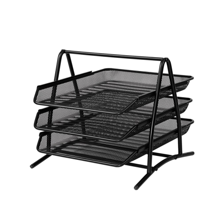 Birotica și Papetărie - Tavita Documente MESH, 3 Compartimente Neagra - OF199 OFFISHOP