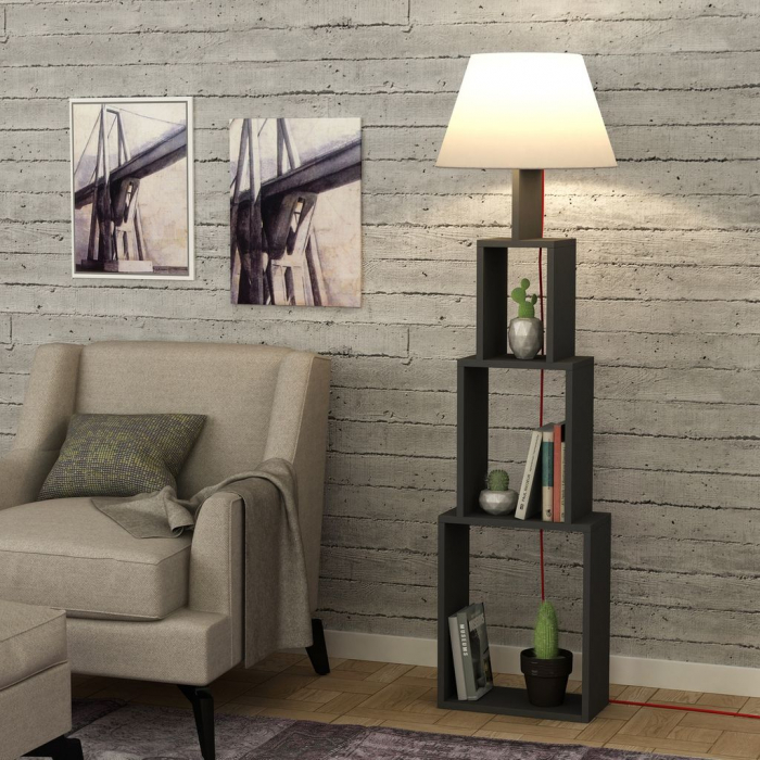 Lampadar cu etajeră TOWER, antracit/ light brown [3]