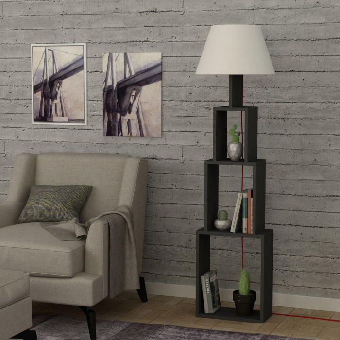 Lampadar cu etajeră TOWER, antracit/ light brown [2]