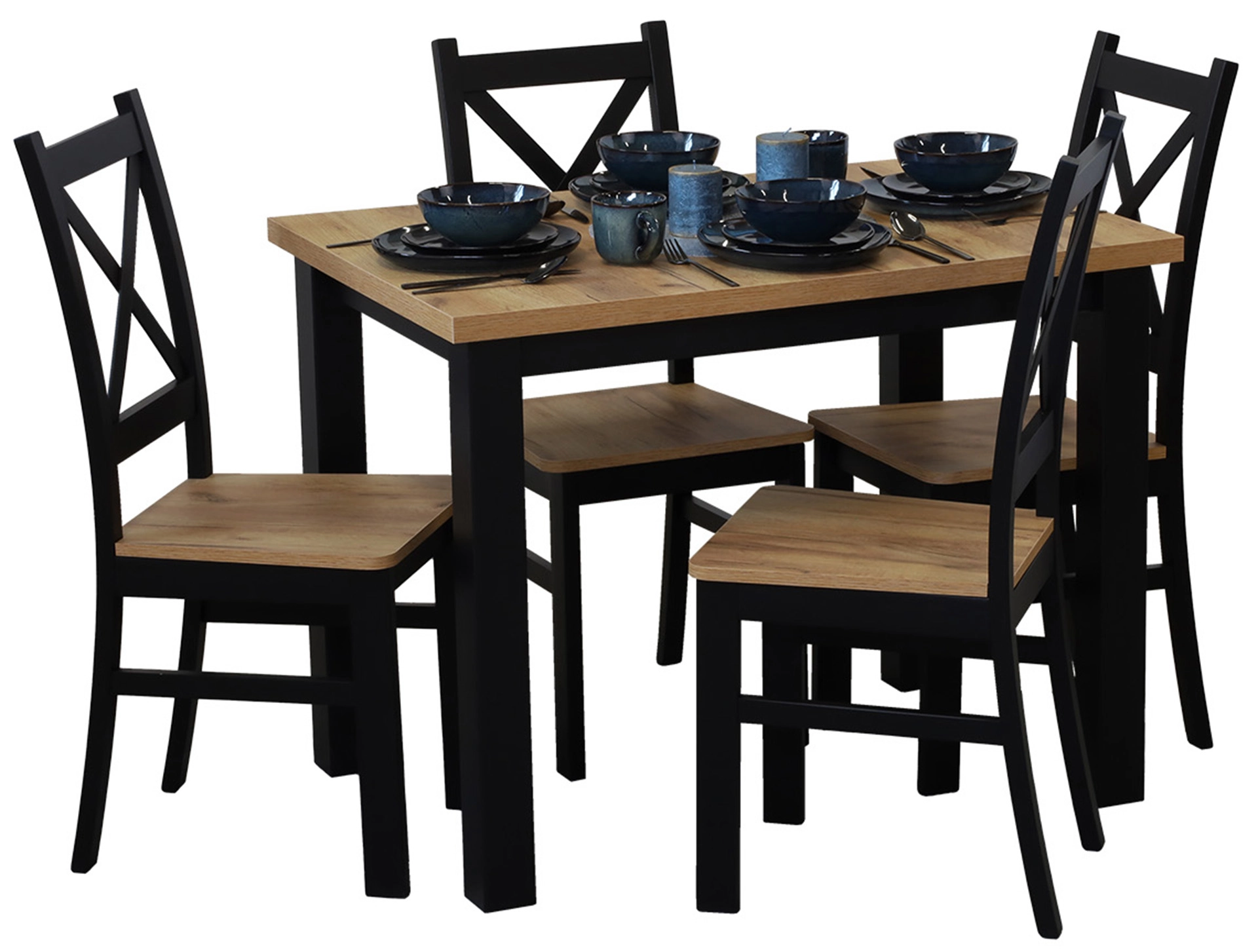Set masa cu 4 scaune M019-4 Negru/Stejar Craft [3]