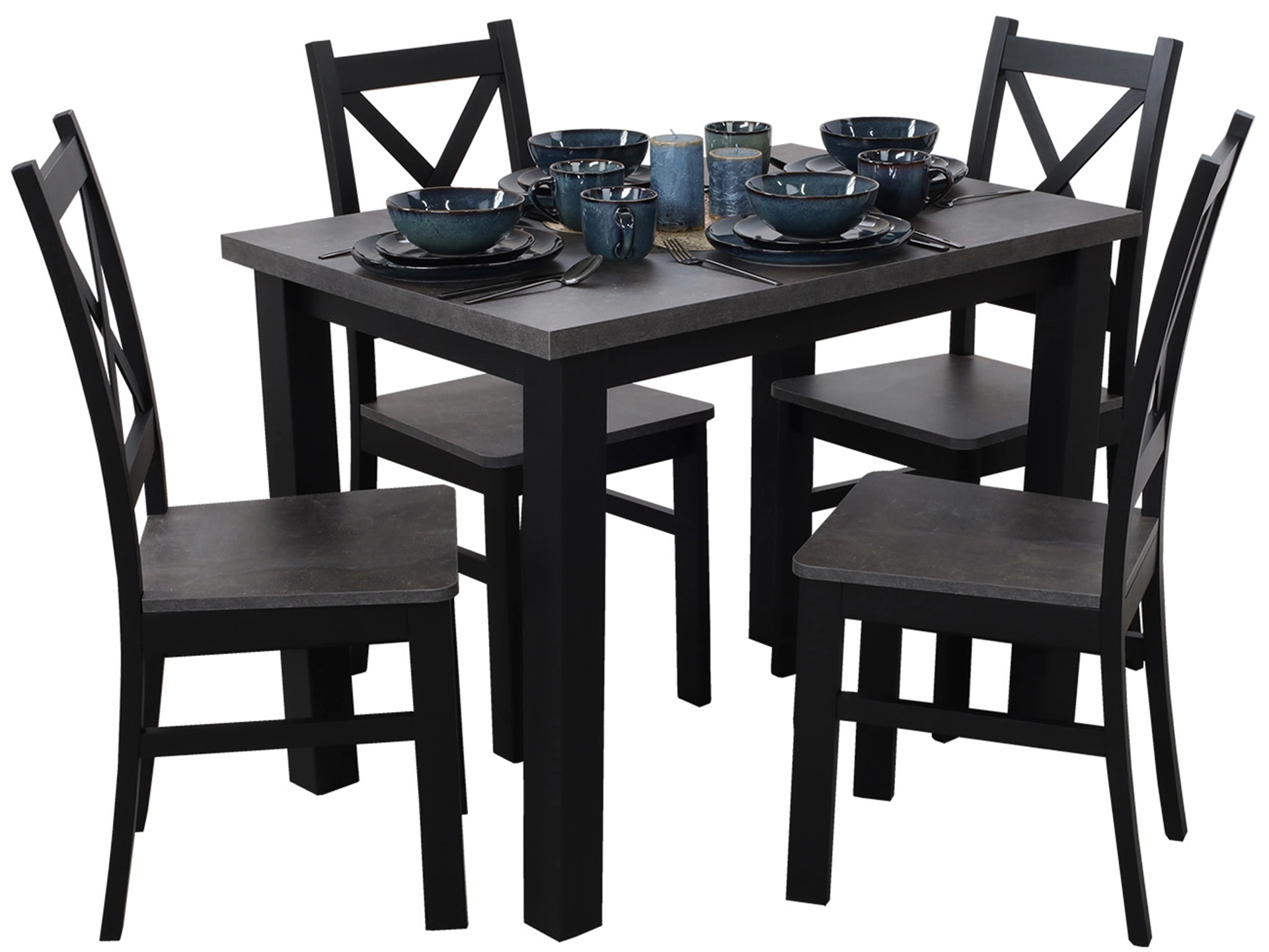 Set masa extensibila cu 4 scauneM001-4 Negru/Beton [3]