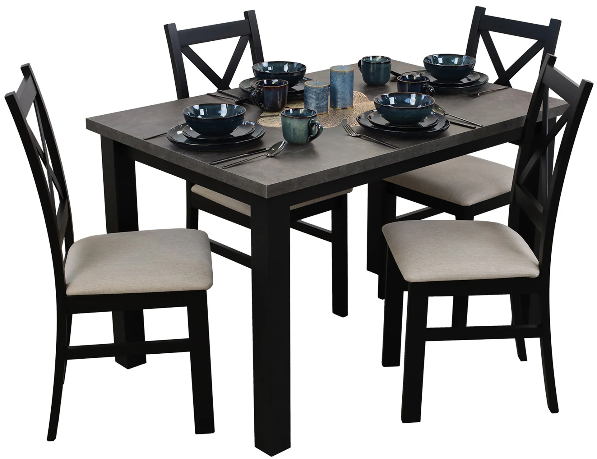 Set masa extensibila cu 4 scaune M006-4 Negru/Beton [3]