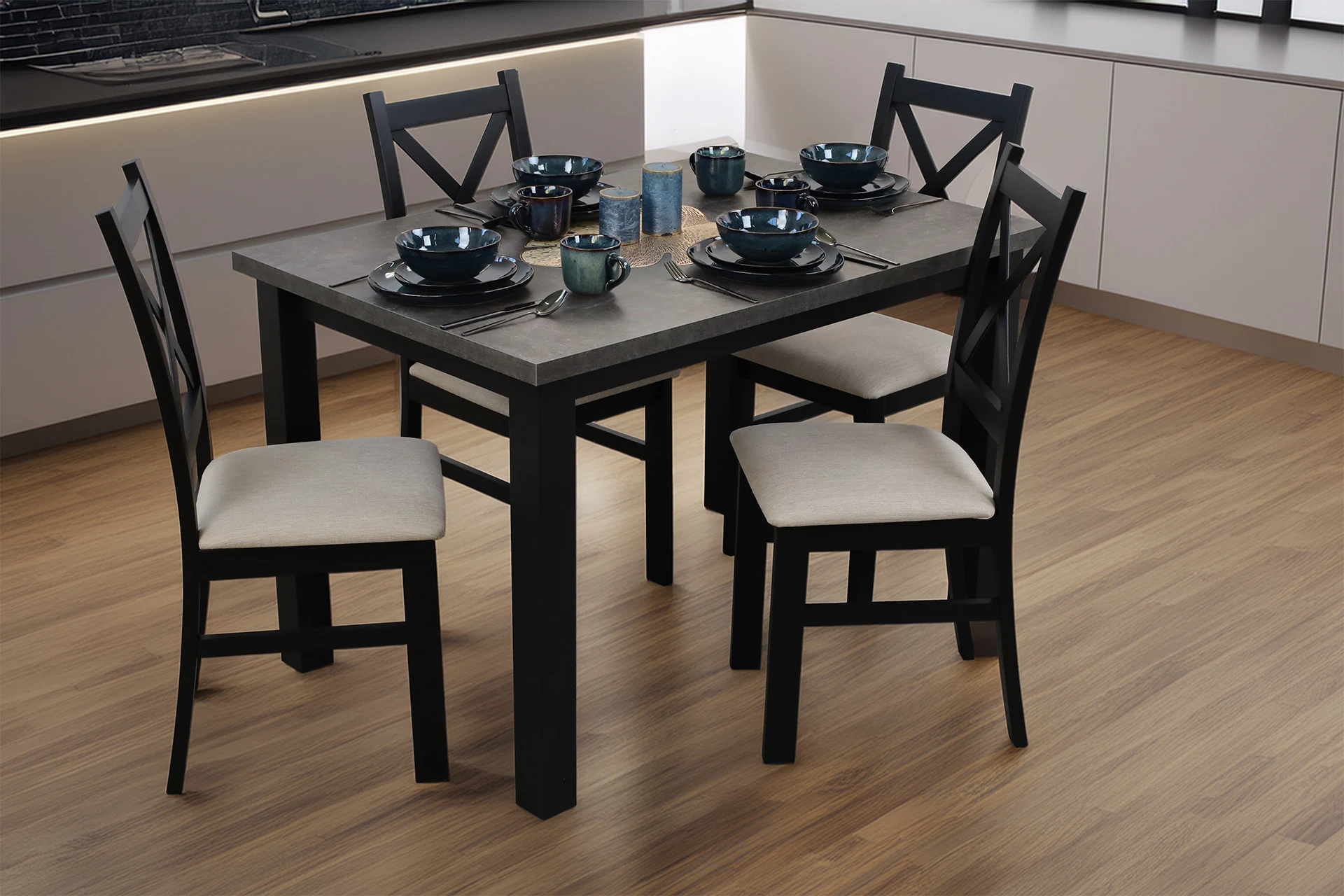 Set masa extensibila cu 4 scaune M006-4 Negru/Beton [2]