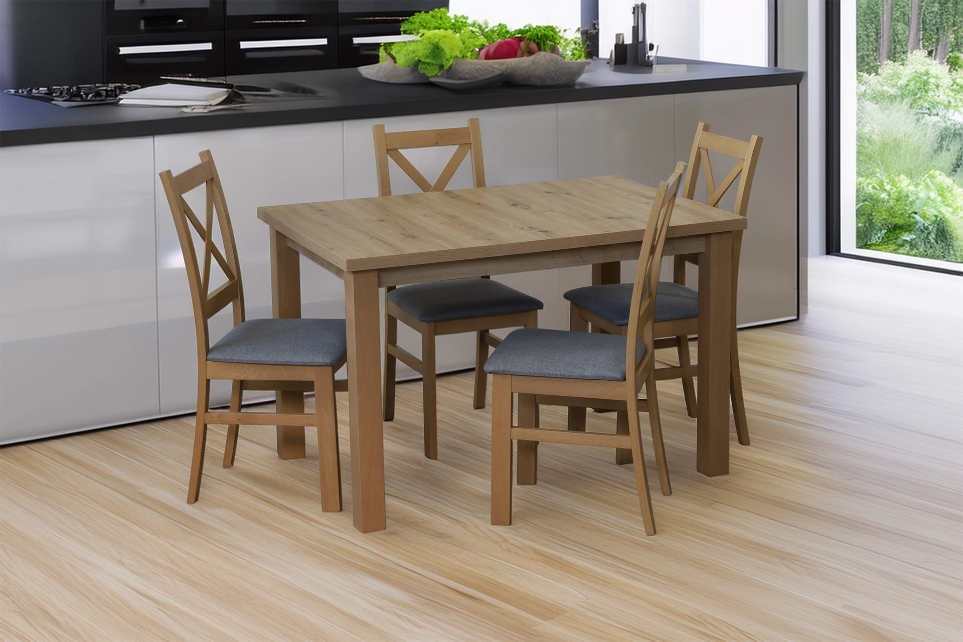 Set masa extensibila cu 4 scaune M009-4 Artisan Stejar [4]