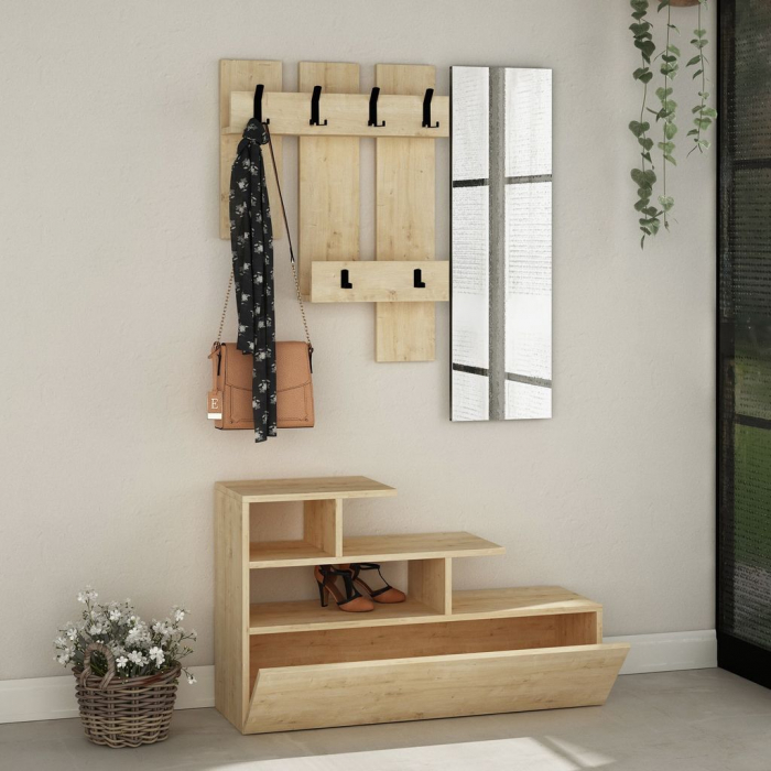 Set pantofar cu oglindă și cuier VESTY, oak [1]