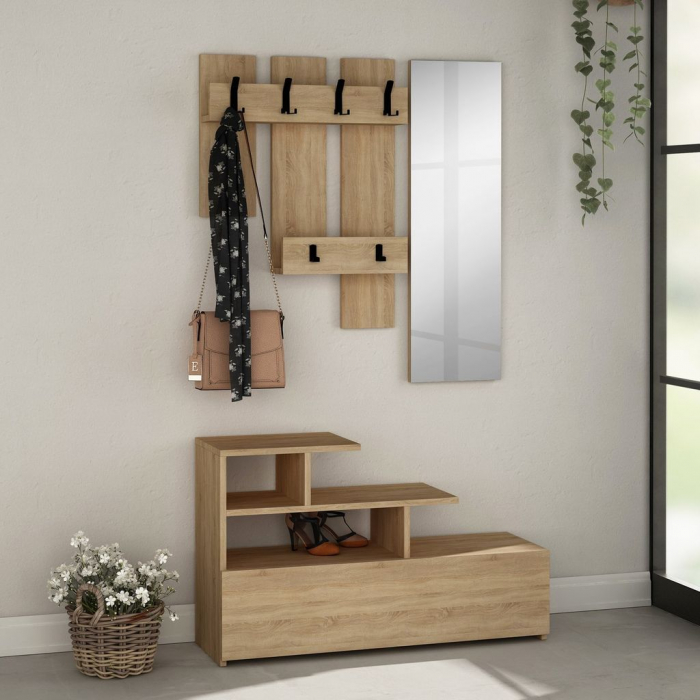 Set pantofar cu oglindă și cuier VESTY, oak [2]