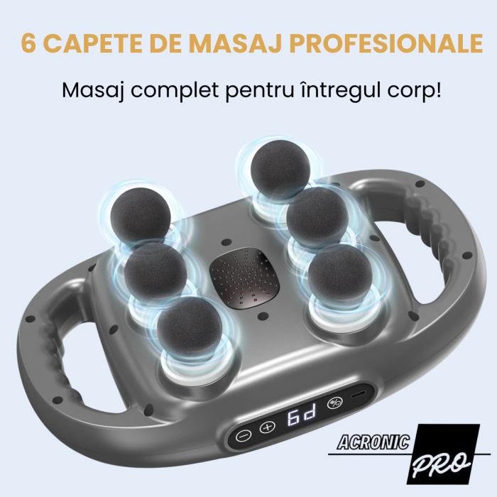 Aparat de Masaj cu 6 Capete AcronicPro, Vibratii de Inalta Frecventa, Cu Acumulatori, Pentru orice Zona a Corpului, Relaxare si Circulatie Imbunatatita, Gri Platinat [3]