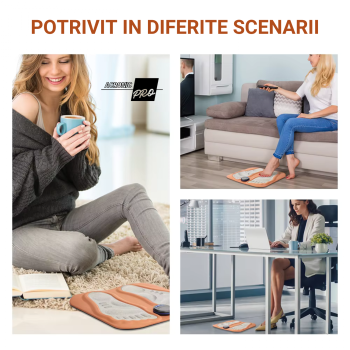 Aparat de Masaj pentru Picioare AconicPro, Electrostimulare, Incarcare USB, Wireless, Pentru Circulatia Sangelui si Ameliorarea Durerii, Maro [10]