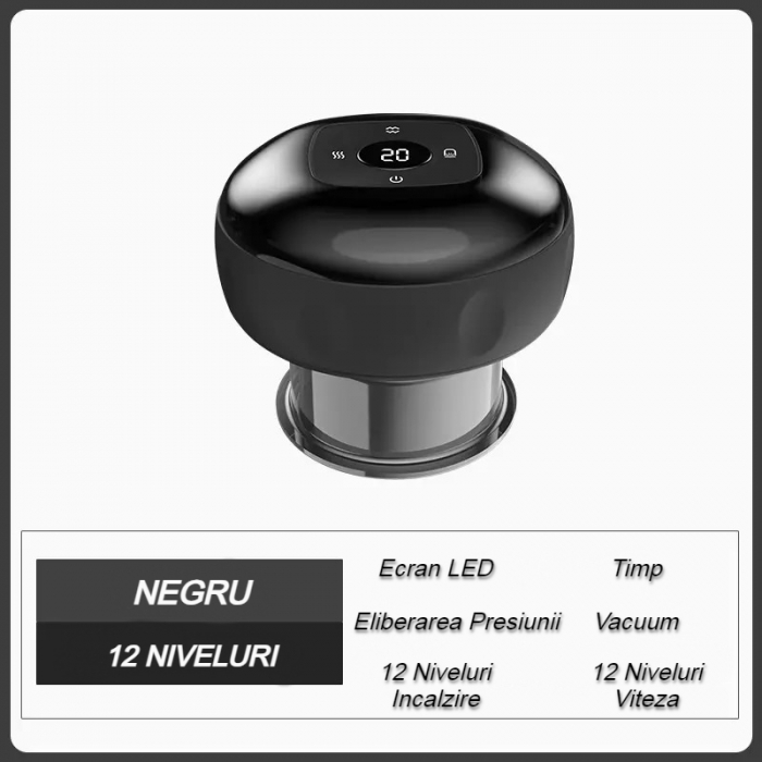 Aparat vacuum electric, Terapie prin ventuze, masaj si incalzire, Imbunatateste circulatia sanguina, 12 niveluri presiune negativa, 12 niveluri de incalzire, Negru [4]