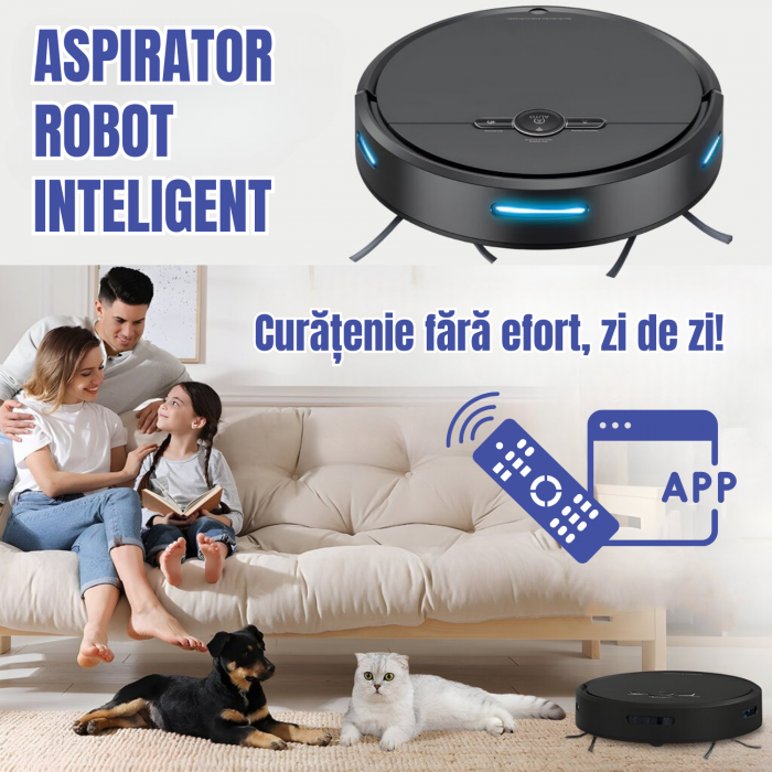 Aspirator Robot AcronicPro® SmartClean, Aspiratie Puternica, Autoincarcare, Stergere uscata, Control WiFi, Mod Silentios, Senzori Anti-cadere, Negru [2]