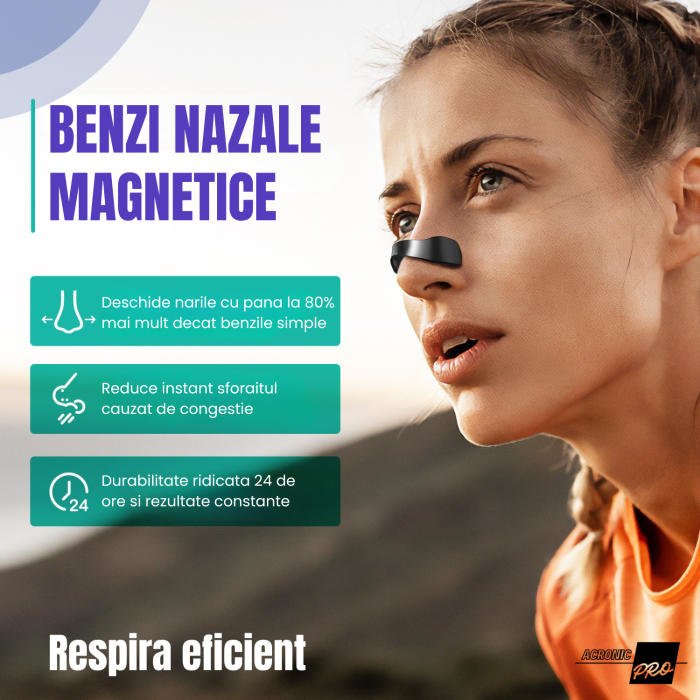 Benzi Nazale Magnetice AcronicPro, Anti Sforait, Respiratie Libera, Somn Odihnitor si Confort Sporit, Set Complet, Negru [2]