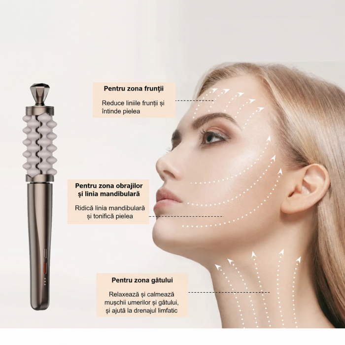 Dispozitiv Portabil de Masaj Facial, Microvibratii pentru Lifting, Tonifiere si Drenaj Limfatic, Material ABS si Silicon, Reincarcare USB [4]