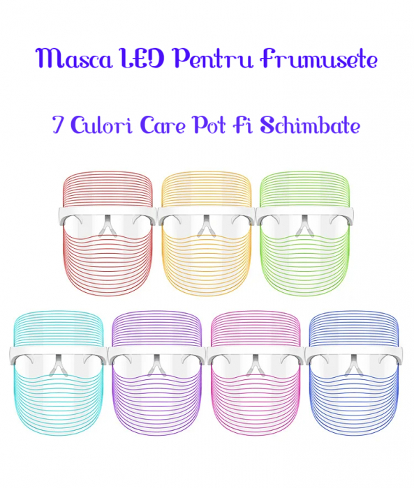 Masca LED AcronicPro, Regenerarea Tenului, Terapie pentru Acnee, Lumina fotonica in 7 Culori, Marime Universala, Alb [2]