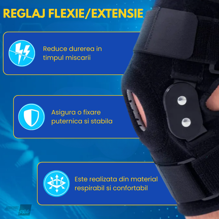 Orteza Profesionala de Genunchi Reglabila 0–120°, AcronicPro, Suport Avansat pentru Recuperare, Stabilitate si Control al Miscarii, Model Premium, Leziuni Ligamentare si Reabilitare Sportiva, Marime U [3]