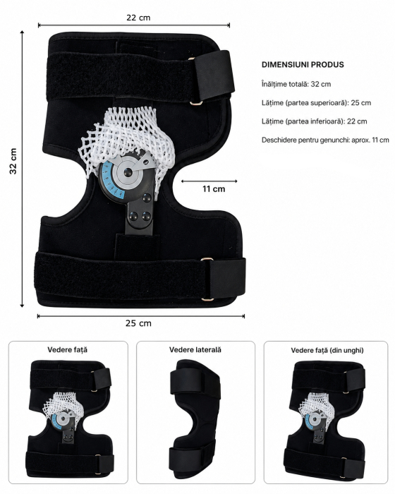 Orteza Profesionala de Genunchi Reglabila 0–120°, AcronicPro, Suport Avansat pentru Recuperare, Stabilitate si Control al Miscarii, Model Premium, Leziuni Ligamentare si Reabilitare Sportiva, Marime M [5]