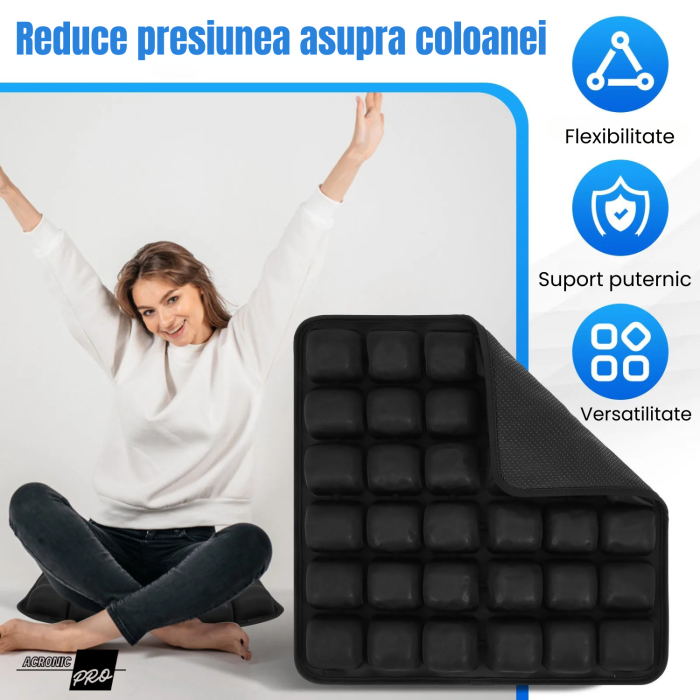 Perna Ortopedica AcronicPro, cu Celule de Aer 3D, Confort Reglabil, Suport Lombar, Anti-Presiune pentru Birou, Masina, Calatorii, Negru [2]