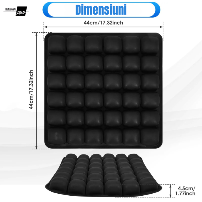 Perna Ortopedica AcronicPro, cu Celule de Aer 3D, Confort Reglabil, Suport Lombar, Anti-Presiune pentru Birou, Masina, Calatorii, Negru [6]