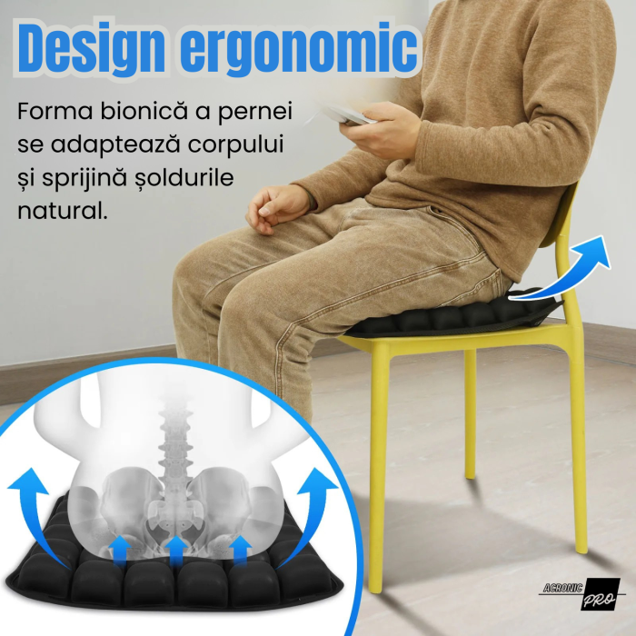 Perna Ortopedica AcronicPro, cu Celule de Aer 3D, Confort Reglabil, Suport Lombar, Anti-Presiune pentru Birou, Masina, Calatorii, Negru [3]