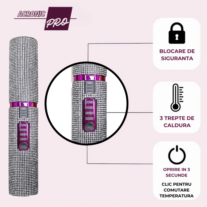 Placa de Par AcronicPro, Fara fir, Design unic cu Pietricele, Din Ceramica, Pentru Orice Tip de Par, Albastra [5]