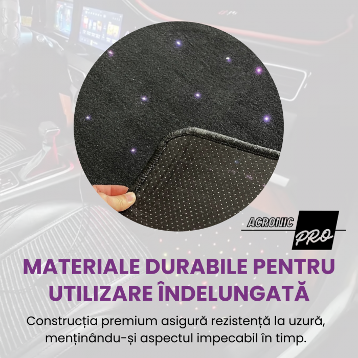 Set 4 covorase Auto LED, Material Rezistent la Apa, Efect de Constelatie, Lux si Ambianta, Fibra Optica, Bluetooth, Control Remote + Aplicatie, 8 Culori, Alimentare la Bricheta, Negru [2]