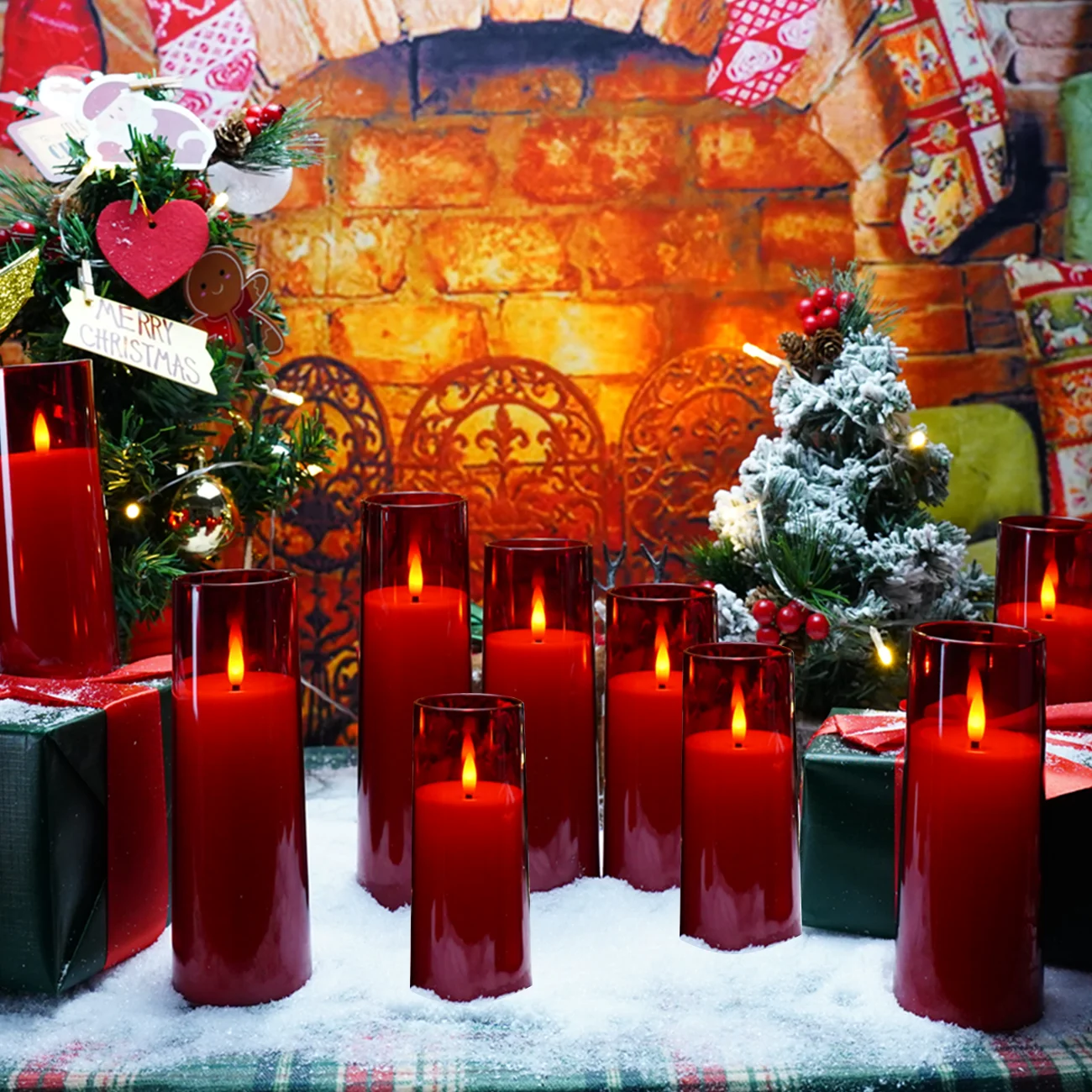 Set de 9 Lumanari LED cu Telecomanda, Decorative pentru Halloween, Craciun, Evenimente Festive si Petreceri, Stil Clasic, Rosu [4]