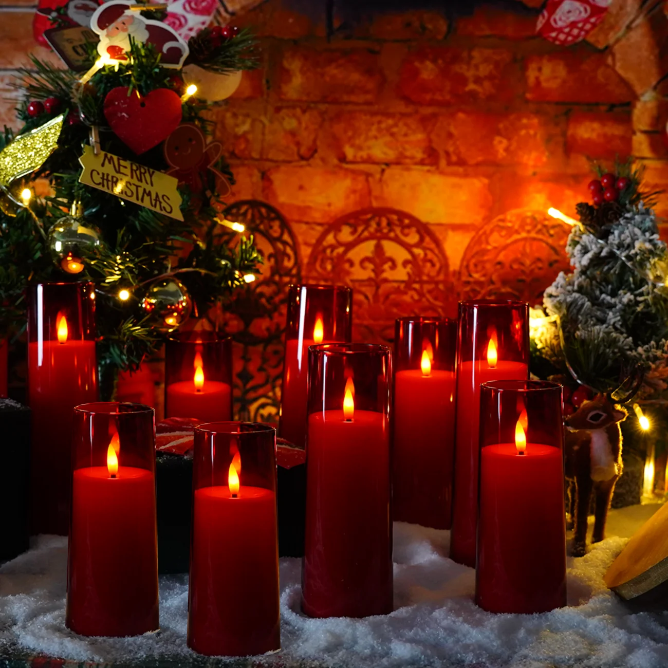 Set de 9 Lumanari LED cu Telecomanda, Decorative pentru Halloween, Craciun, Evenimente Festive si Petreceri, Stil Clasic, Rosu [2]