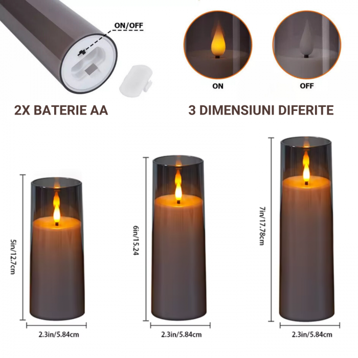 Set de 9 Lumanari LED cu Telecomanda, Stil Clasic, Decorative pentru Halloween, Craciun, Evenimente Festive si Petreceri [3]