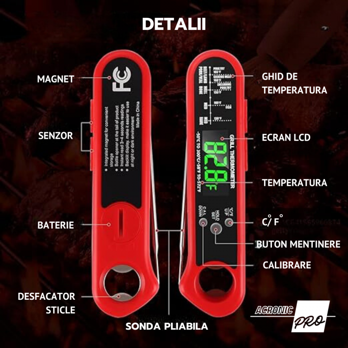 Termometru Digital pentru Gatit cu Senzor pe Fir, Precizie Ridicata, Interval Larg de Temperatura, Ideal pentru Carne, Cuptor si Gratar [7]