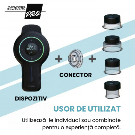 Produse - Aparat Vacuum AcronicPro, Set 6 Ventuze, Multifunctional, Cupe Electrice Inteligente pentru Terapie, Relaxare si Tonifiere, Acumulator, Negru