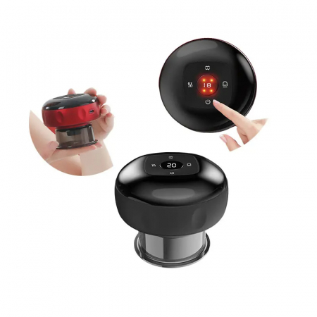 Produse - Aparat vacuum electric, Terapie prin ventuze, masaj si incalzire, Imbunatateste circulatia sanguina, 12 niveluri presiune negativa, 12 niveluri de incalzire, Negru