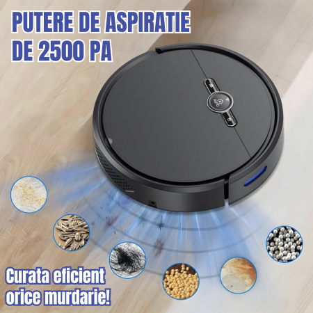 Aspirator Robot AcronicPro® SmartClean, Aspiratie Puternica, Autoincarcare, Stergere uscata, Control WiFi, Mod Silentios, Senzori Anti-cadere, Negru [3]