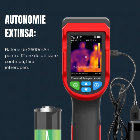 Camera Termica Digitala AcronicPro, Acumulator 2600mAh USB, -10℃/400℃, Card, Negru [5]