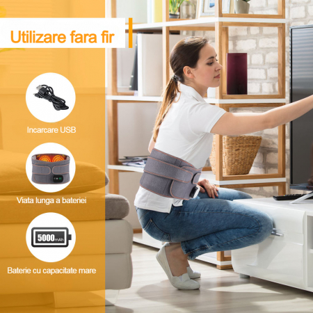 Centura profesionala pentru talie AcronicPro®, Amelioreaza durerile din zona lombara si abdominala, Relaxeaza muschii, Ajuta la recuperarea rapida, Reglabila cu 3 viteze de masaj, 3 trepte de intensit [2]
