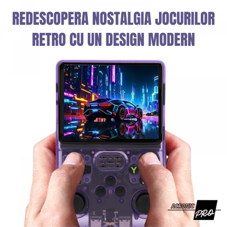 Consola Portabila R40S cu Stocare 64/128 GB, Ecran HD de Inalta Calitate, Design Compact, Mov, Reda Jocurile Clasice, Performanta Maxima [1]