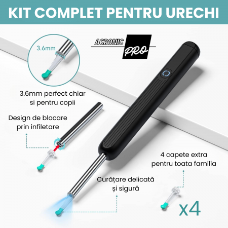 Dispozitiv Inteligent AcronicPro® pentru Curatarea Urechilor, Cu Camera si LED, Dispozitiv Wireless, Type-C, Negru [6]