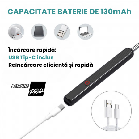 Dispozitiv Inteligent AcronicPro® pentru Curatarea Urechilor, Cu Camera si LED, Dispozitiv Wireless, Type-C, Negru [7]