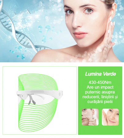 Masca LED AcronicPro, Regenerarea Tenului, Terapie pentru Acnee, Lumina fotonica in 7 Culori, Marime Universala, Alb [2]
