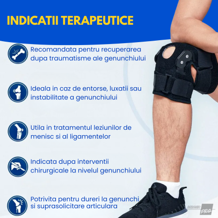 Orteza Profesionala de Genunchi Reglabila 0–120°, AcronicPro, Suport Avansat pentru Recuperare, Stabilitate si Control al Miscarii, Model Premium, Leziuni Ligamentare si Reabilitare Sportiva, Marime U [3]