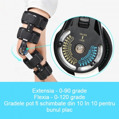 Orteza reglabila pentru Genunchi, Cu balama, Sustinere, Stabilitate si Ameliorarea durerii, Negru [6]