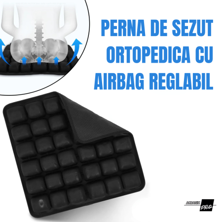 Îngrijire corporală - Perna Ortopedica AcronicPro, cu Celule de Aer 3D, Confort Reglabil, Suport Lombar, Anti-Presiune pentru Birou, Masina, Calatorii, Negru