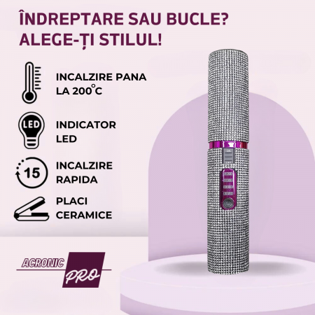 Placa de Par AcronicPro, Fara fir, Design unic cu Pietricele, Din Ceramica, Pentru Orice Tip de Par, Albastra [2]