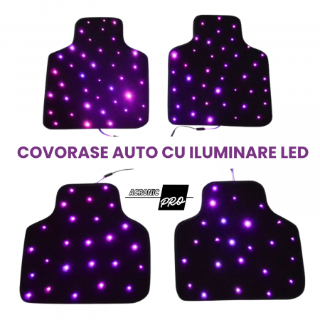 Produse - Set 4 covorase Auto LED, Material Rezistent la Apa, Efect de Constelatie, Lux si Ambianta, Fibra Optica, Bluetooth, Control Remote + Aplicatie, 8 Culori, Alimentare la Bricheta, Negru