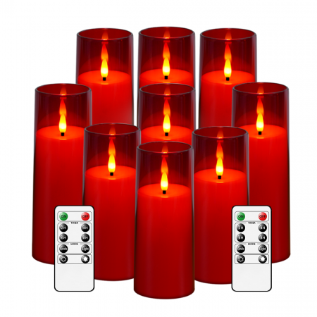 Lumânări - Set de 9 Lumanari LED cu Telecomanda, Decorative pentru Halloween, Craciun, Evenimente Festive si Petreceri, Stil Clasic, Rosu