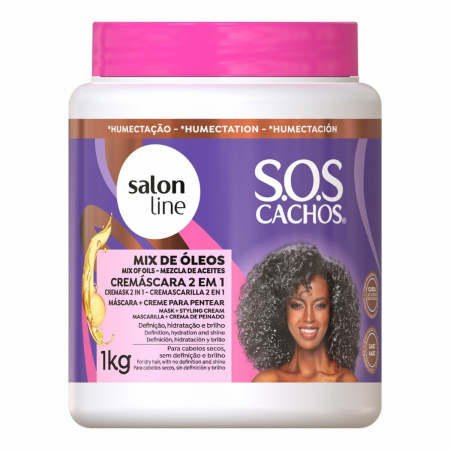 Produse pentru par - Crema pentru par cret 2 in 1 Mix de Uleiuri, Salon Line, 1 kg  Alt text imagine: