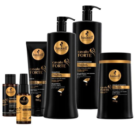 Tratamente par - Kit Cavalo Forte, Haskell Cosmeticos ( sampon 1000ml + Balsam 1000ml + Masca 900 g + balsam 150ml + tratament 35ml + ser 35ml)