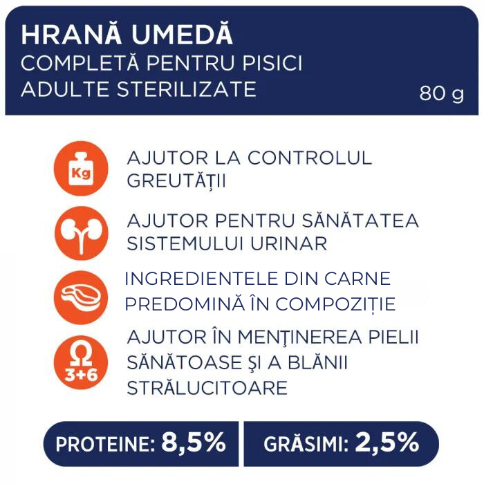 CLUB 4 PAWS Sterilised Cat Hrană Umedă cu Vită 80g [2]